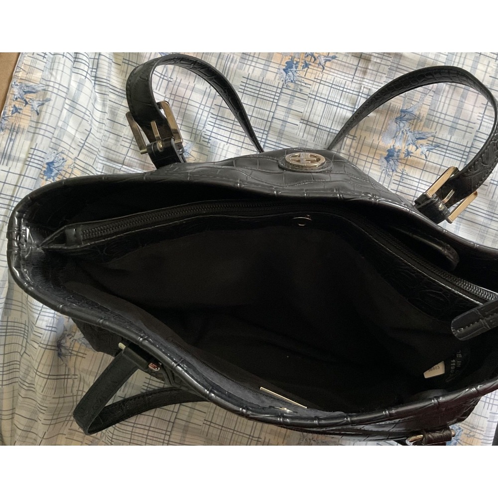 Giani Bernini Black Croc Embossed Leather Purse/Handbag Silver-tone - Picture 4 of 10